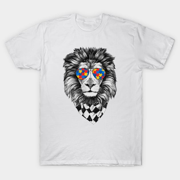 Lion - Autism Awareness - Autism - Autistic - Puzzle Piece T-Shirt by CreativeShirt